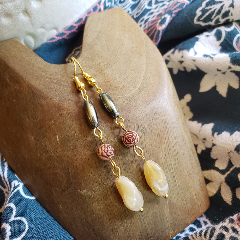 Handmade Vintage Antique Victorian Boho Floral Dangling Earrings